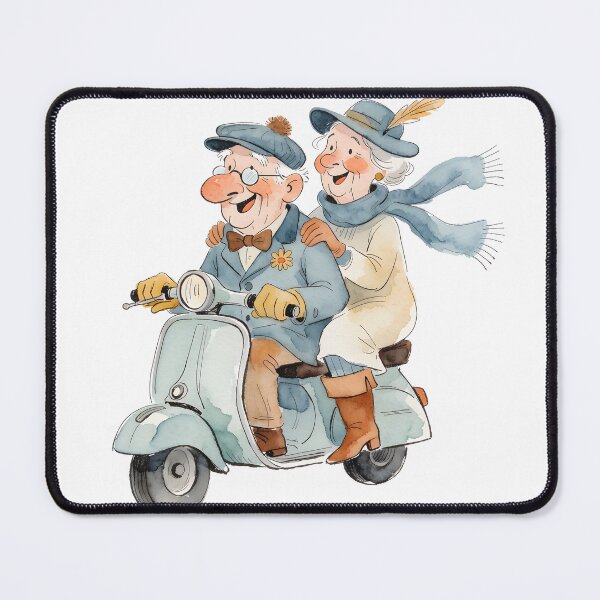 Item preview, Sweet elderly couple on a vintage scooter watercolor - Grandma and Grandpa on the road designed and sold by Connys Colorful World.