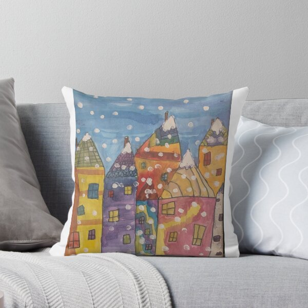 Item preview, Whimsical Colorful Winter Village Watercolor Painting Art Print designed and sold by Canvas & Chaos.
