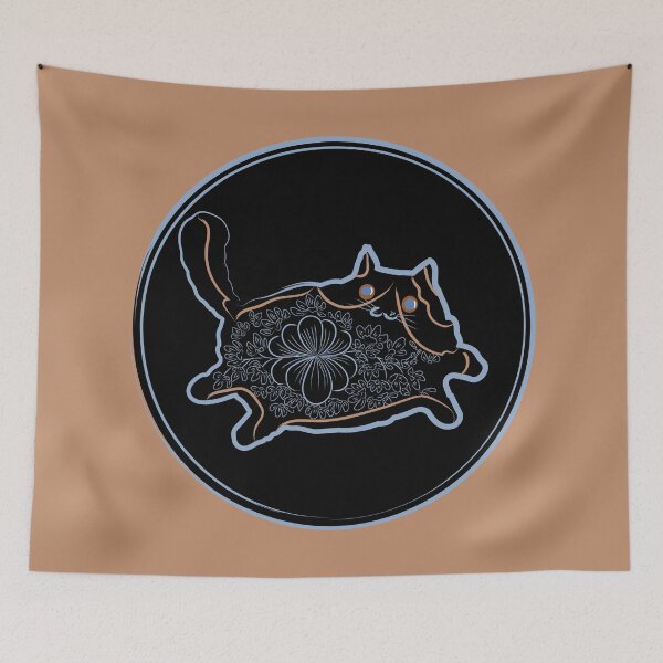 Item preview, Floral Cat Line Art Illustration in Minimalist Boho Style on Black Background designed and sold by maewjpho.