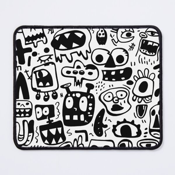 Item preview, Creepy Cute Monster Doodle Pattern - Black and White Cartoon Eyes Skulls and Faces designed and sold by littlepiig.