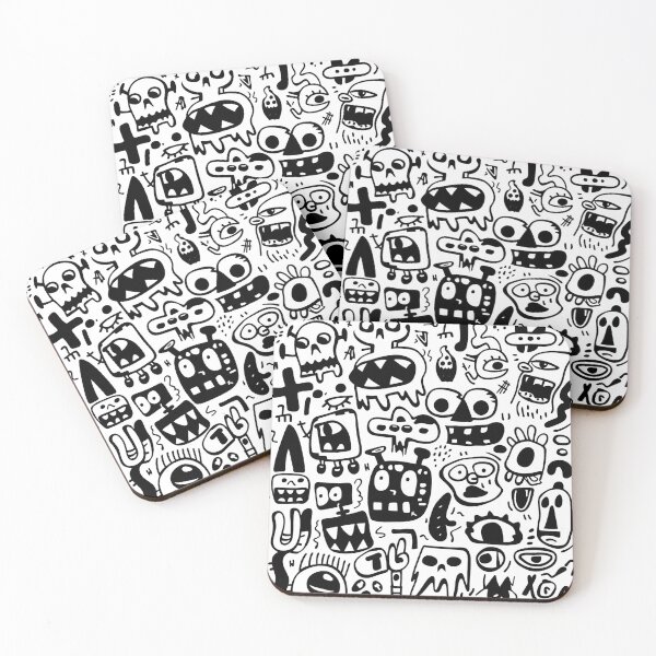 Item preview, Creepy Cute Monster Doodle Pattern - Black and White Cartoon Eyes Skulls and Faces designed and sold by littlepiig.