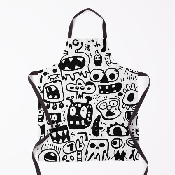 Item preview, Creepy Cute Monster Doodle Pattern - Black and White Cartoon Eyes Skulls and Faces designed and sold by littlepiig.