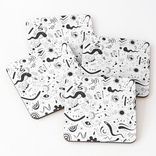 Item preview, Abstract Doodle Pattern - Black and White Hand Drawn Squiggles, Eyes, and Dots Design designed and sold by littlepiig.