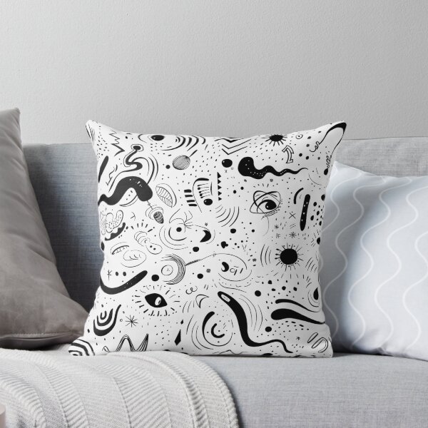 Item preview, Abstract Doodle Pattern - Black and White Hand Drawn Squiggles, Eyes, and Dots Design designed and sold by littlepiig.