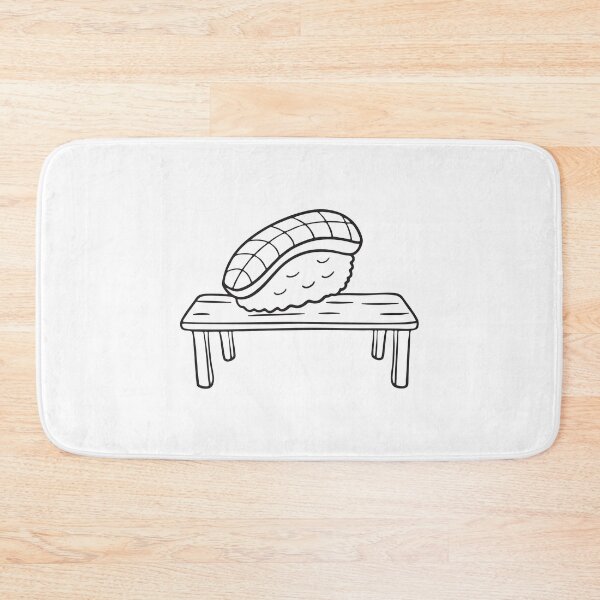 Item preview, Partially eaten unagi sushi beside a napkin on a wooden bench designed and sold by rasagamastore.