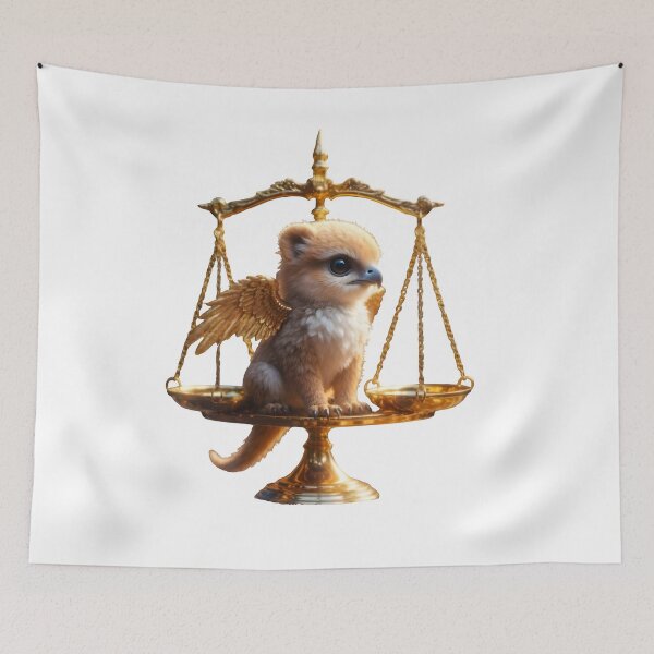 Item preview, Libra Cute Winged Baby Animal Gold Scales Fantasy Art designed and sold by Zodiac Celestial Art.