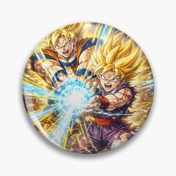 Item preview, Golden Warrior Father Son Energy Blast Anime Super Saiyan Style Art Print designed and sold by MugenAnime.