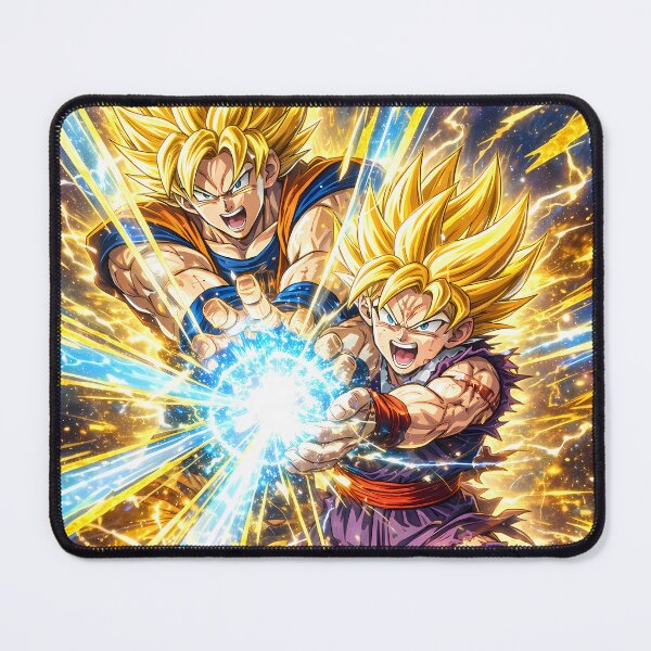 Item preview, Golden Warrior Father Son Energy Blast Anime Super Saiyan Style Art Print designed and sold by MugenAnime.