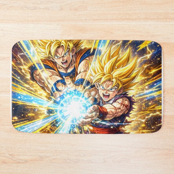 Item preview, Golden Warrior Father Son Energy Blast Anime Super Saiyan Style Art Print designed and sold by MugenAnime.