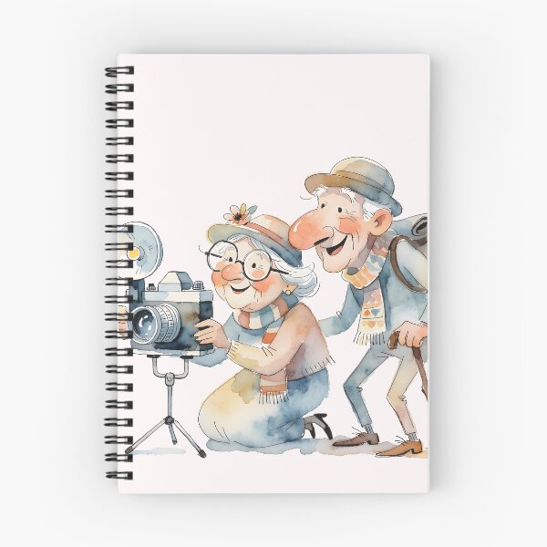 Item preview, Cute Elderly Photographer Couple Watercolor Illustration designed and sold by Connys Colorful World.