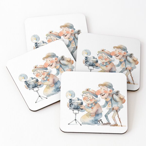Item preview, Cute Elderly Photographer Couple Watercolor Illustration designed and sold by Connys Colorful World.