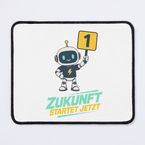 Item preview, Cute Robot Holding Number One Sign with Zukunft Startet Jetzt Text designed and sold by RGShirtWorks.