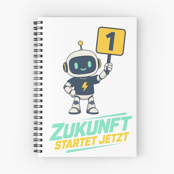 Item preview, Cute Robot Holding Number One Sign with Zukunft Startet Jetzt Text designed and sold by RGShirtWorks.