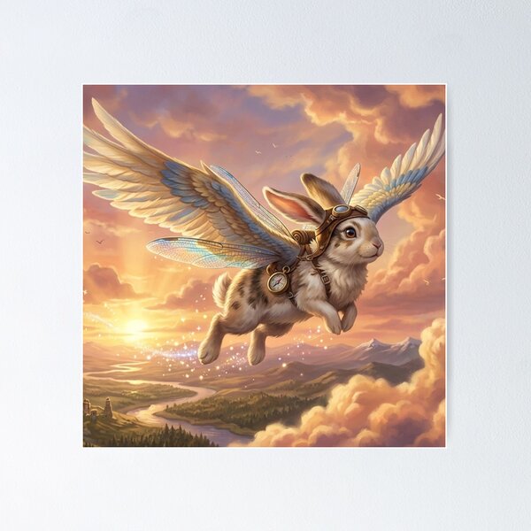 Item preview, Whimsical Steampunk Flying Sky Hare designed and sold by Alta-store.