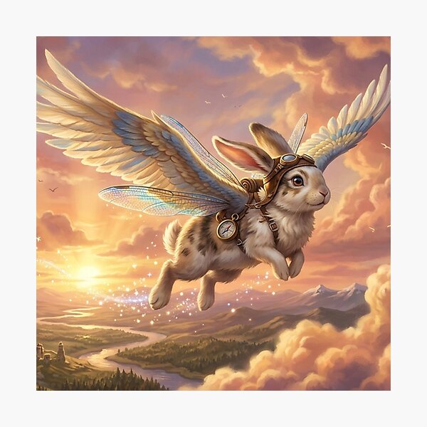 Item preview, Whimsical Steampunk Flying Sky Hare designed and sold by Alta-store.