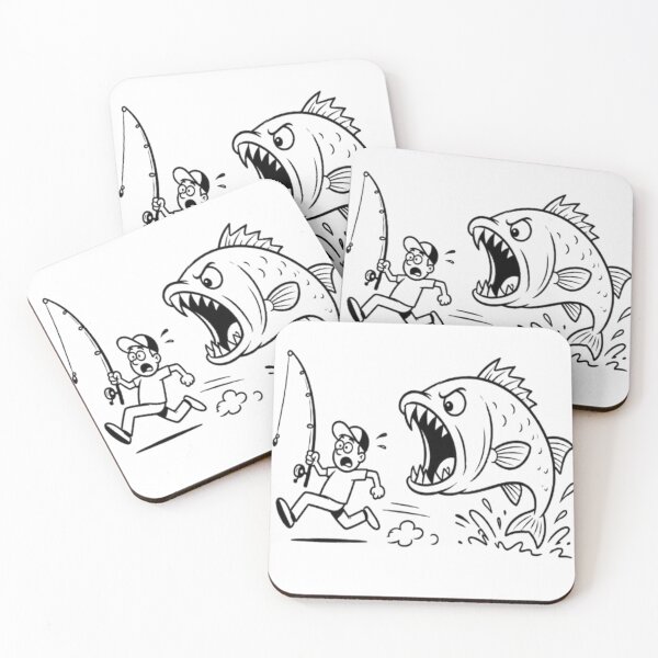 Item preview, Funny Fisherman Running from a Giant Fish | Cartoon Fishing T-Shirt Design designed and sold by Karszul.