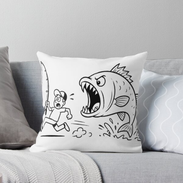 Item preview, Funny Fisherman Running from a Giant Fish | Cartoon Fishing T-Shirt Design designed and sold by Karszul.