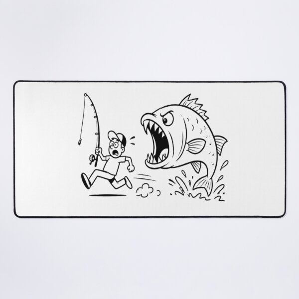 Item preview, Funny Fisherman Running from a Giant Fish | Cartoon Fishing T-Shirt Design designed and sold by Karszul.