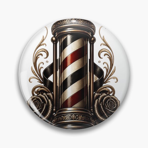 Item preview, Traditional Barber Pole Tattoo Emblem with Vintage Roses designed and sold by Barber MD Culture.