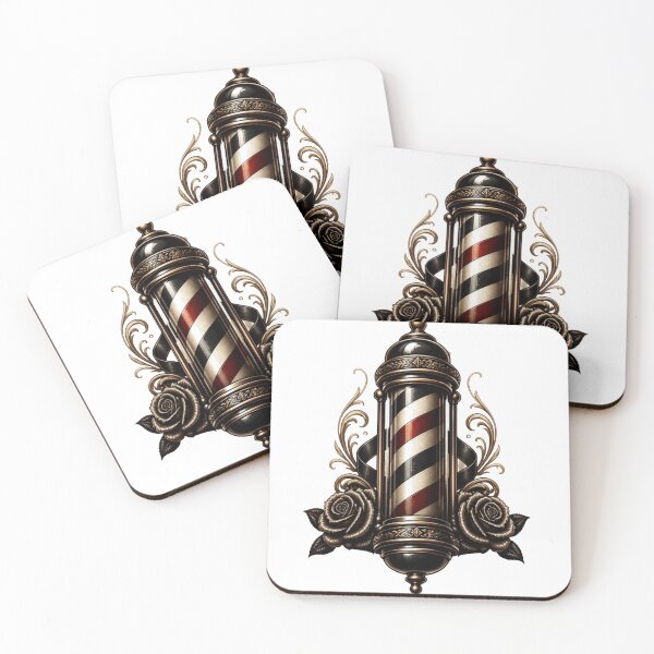 Item preview, Traditional Barber Pole Tattoo Emblem with Vintage Roses designed and sold by Barber MD Culture.