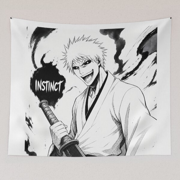 Item preview, Instinct Hollow Samurai Manga Panel Black White Wild Swordsman Art Print designed and sold by MugenAnime.