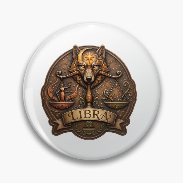 Item preview, Libra Bronze Wolf Moon Scales Vintage Badge Zodiac Art designed and sold by Zodiac Celestial Art.