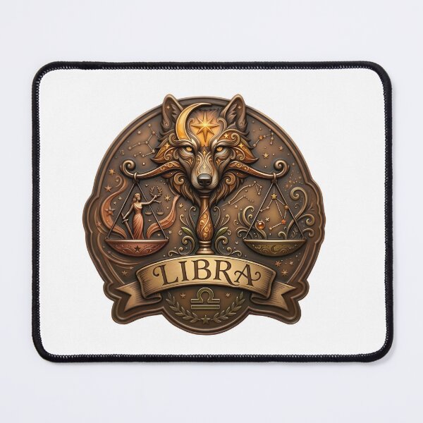 Item preview, Libra Bronze Wolf Moon Scales Vintage Badge Zodiac Art designed and sold by Zodiac Celestial Art.