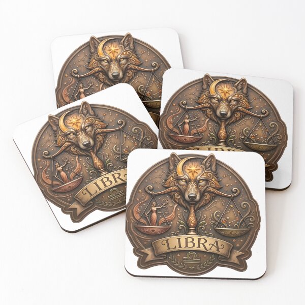Item preview, Libra Bronze Wolf Moon Scales Vintage Badge Zodiac Art designed and sold by Zodiac Celestial Art.
