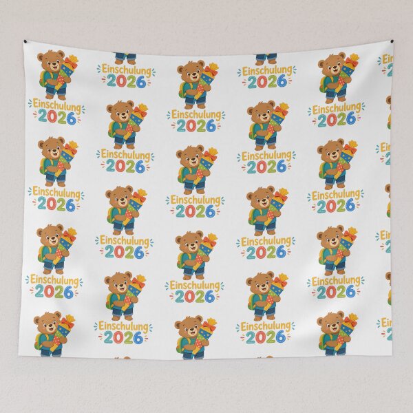 Artikelvorschau, Niedlicher Bär am ersten Schultag Einschulung 2026 Illustration entworfen und verkauft von RGShirtWorks.