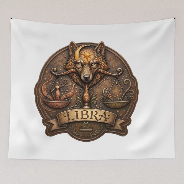 Item preview, Libra Bronze Wolf Moon Scales Vintage Badge Zodiac Art designed and sold by Zodiac Celestial Art.