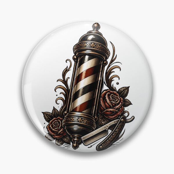 Item preview, Vintage Barber Pole and Straight Razor Tattoo Design designed and sold by Barber MD Culture.