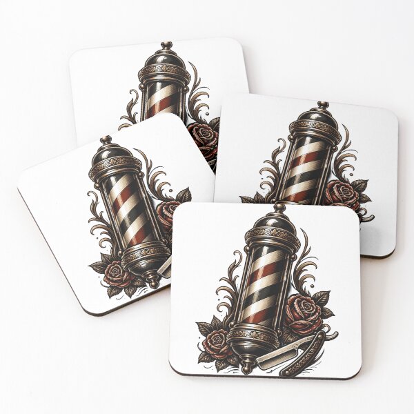 Item preview, Vintage Barber Pole and Straight Razor Tattoo Design designed and sold by Barber MD Culture.