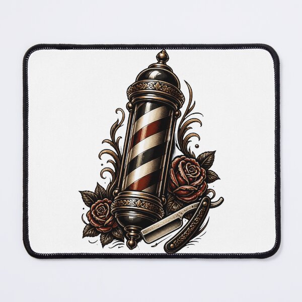 Item preview, Vintage Barber Pole and Straight Razor Tattoo Design designed and sold by Barber MD Culture.