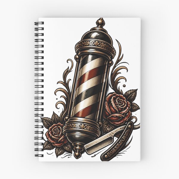Item preview, Vintage Barber Pole and Straight Razor Tattoo Design designed and sold by Barber MD Culture.
