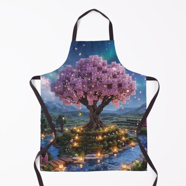 Item preview, Cosy Gaming Cherry Blossom Night  Aesthetic Voxel Sakura Aurora  Magical Blocky World Lantern River designed and sold by ar0001.