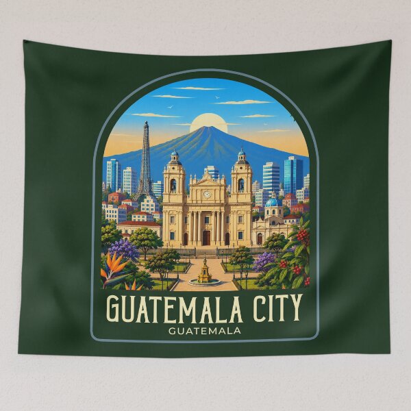 Item preview, Guatemala City Vintage Travel Illustration designed and sold by HomeLivingCo.