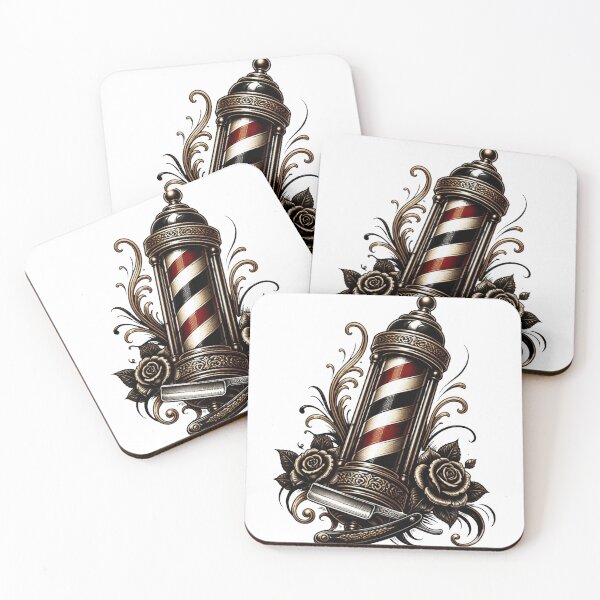 Item preview, Vintage Barber Pole and Straight Razor Tattoo Flash designed and sold by Barber MD Culture.