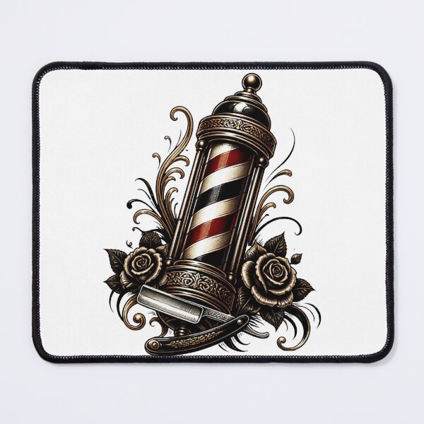 Item preview, Vintage Barber Pole and Straight Razor Tattoo Flash designed and sold by Barber MD Culture.