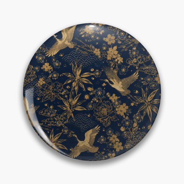 Item preview, Japanese Gold Crane Floral Pattern designed and sold by PatternFranzy.