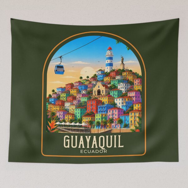 Item preview, Guayaquil Vintage Travel Illustration designed and sold by HomeLivingCo.