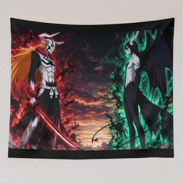 Item preview, Hollow Warrior vs Winged Demon Epic Anime Battle Red Green Aura Art designed and sold by MugenAnime.