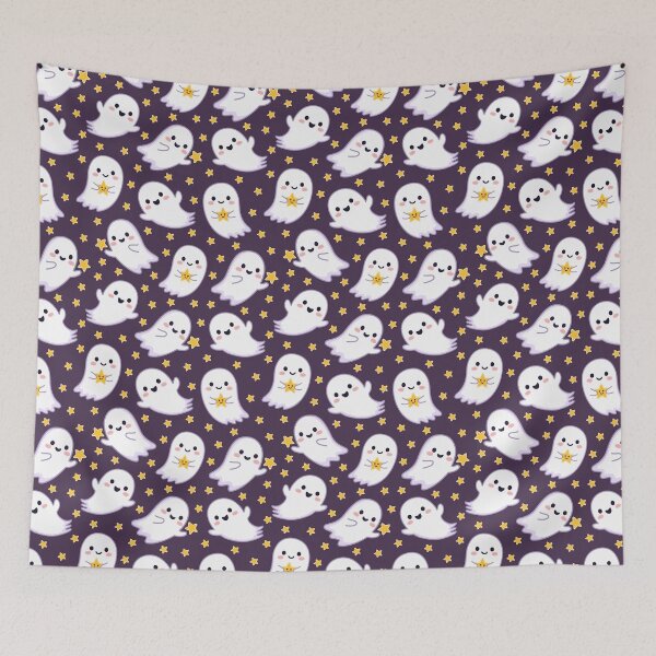 Item preview, Cute Kawaii Ghost & Stars Seamless Pattern | Adorable Halloween Ghosts on Purple Background designed and sold by romyca creation_22.
