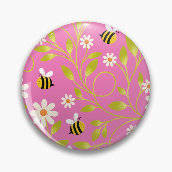 Item preview, Daisy and Bee Pattern on Bubblegum Pink | Cute Trailing Floral Print designed and sold by MizzleInk.