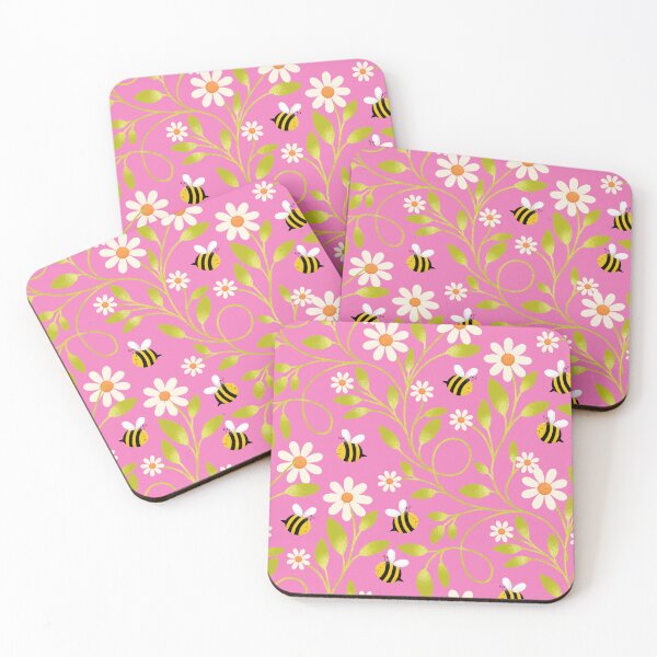 Item preview, Daisy and Bee Pattern on Bubblegum Pink | Cute Trailing Floral Print designed and sold by MizzleInk.