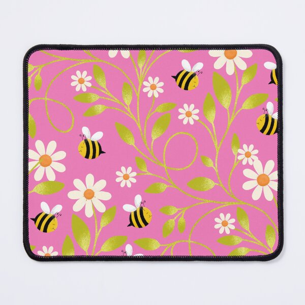Item preview, Daisy and Bee Pattern on Bubblegum Pink | Cute Trailing Floral Print designed and sold by MizzleInk.