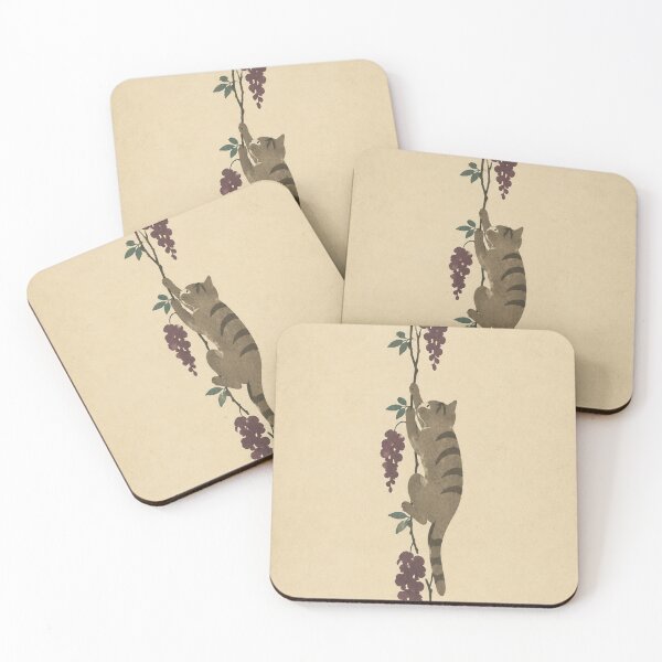 Item preview, Cat Climbing Wisteria Vine – Minimalist Japanese Woodblock Style | Edo Cats No. 19 designed and sold by Planthem.