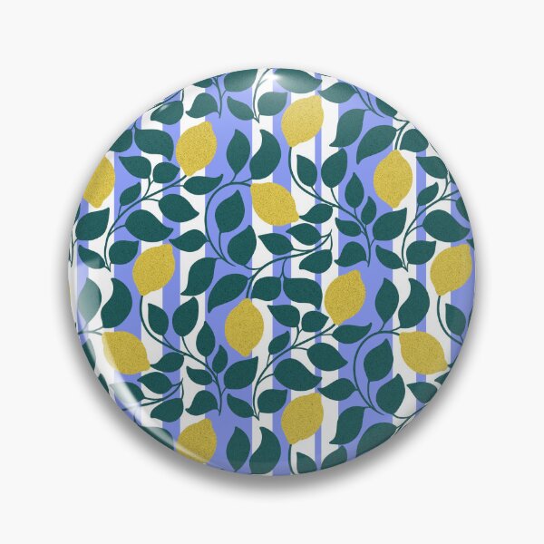 Item preview, Lemon Branch Pattern on Periwinkle Stripes | Coastal Citrus Print designed and sold by MizzleInk.