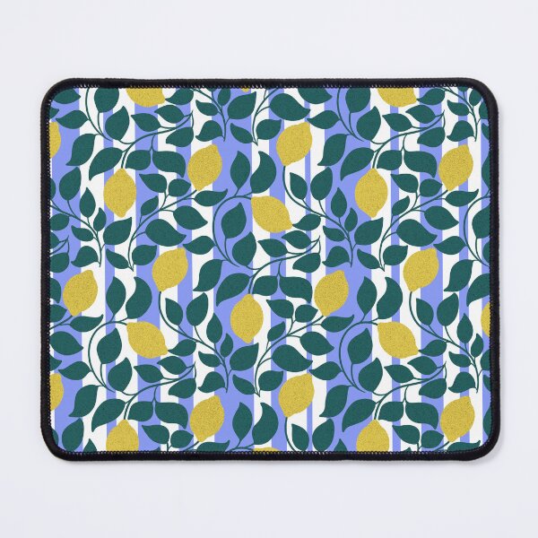 Item preview, Lemon Branch Pattern on Periwinkle Stripes | Coastal Citrus Print designed and sold by MizzleInk.