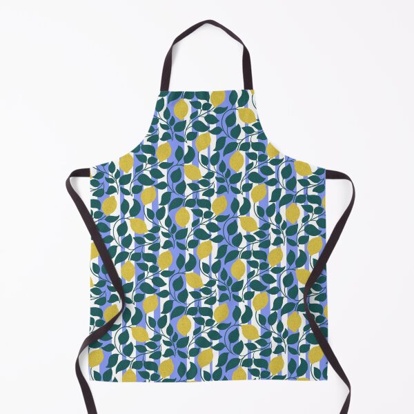 Item preview, Lemon Branch Pattern on Periwinkle Stripes | Coastal Citrus Print designed and sold by MizzleInk.
