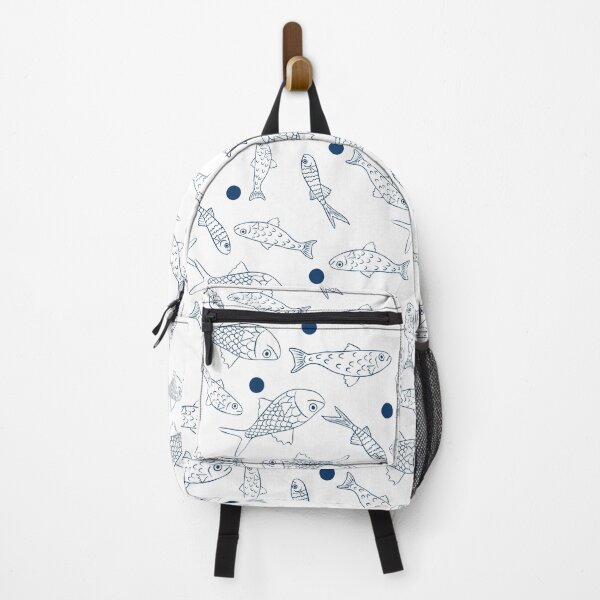 Item preview, Navy Line Drawn Fish Pattern with Polka Dots | Nautical Sketch Print designed and sold by MizzleInk.